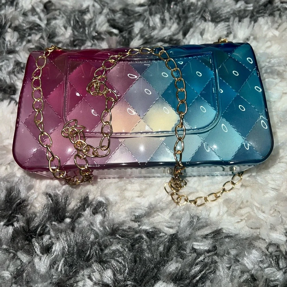 Charlotte Russe Jelly Transparent Blue Pink Crossbody Purse - Picture 5 of 6
